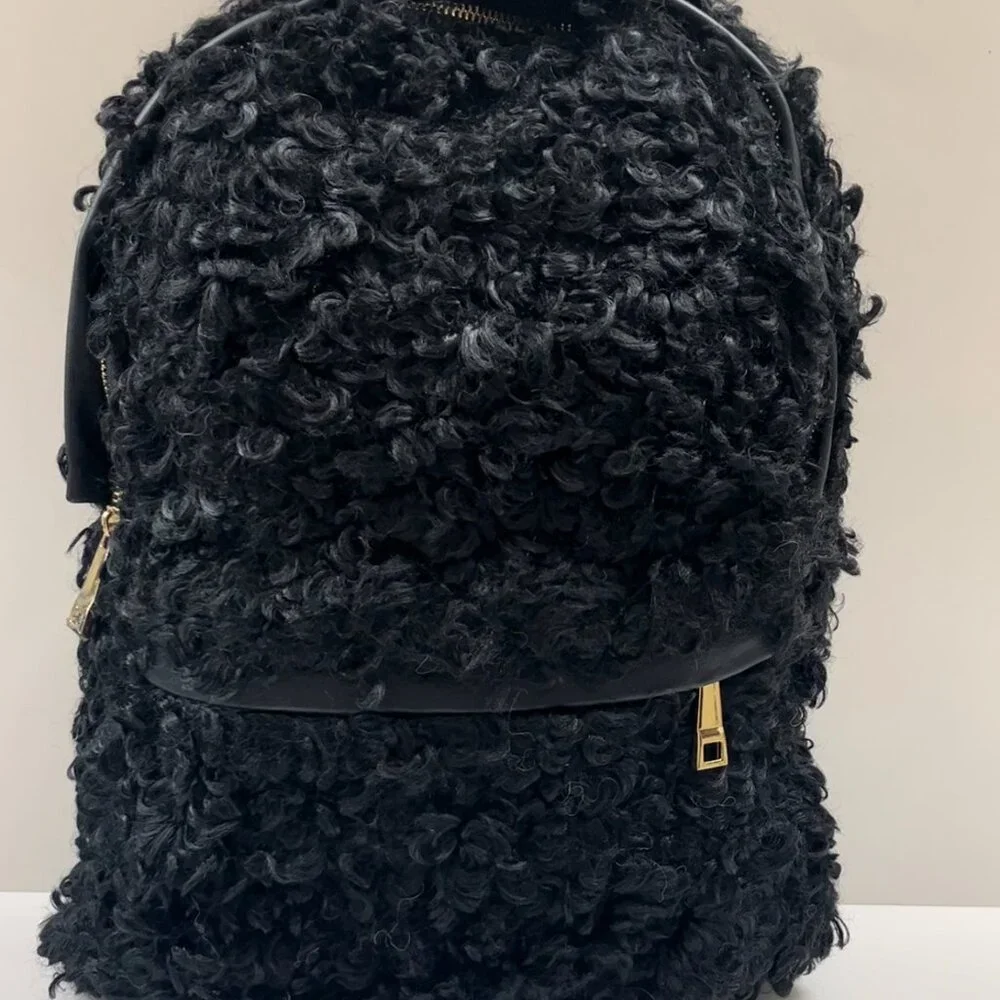 Sherpa / Faux Fur / Fuzzy  Backpack / Laptop Bag - Black - NWT
